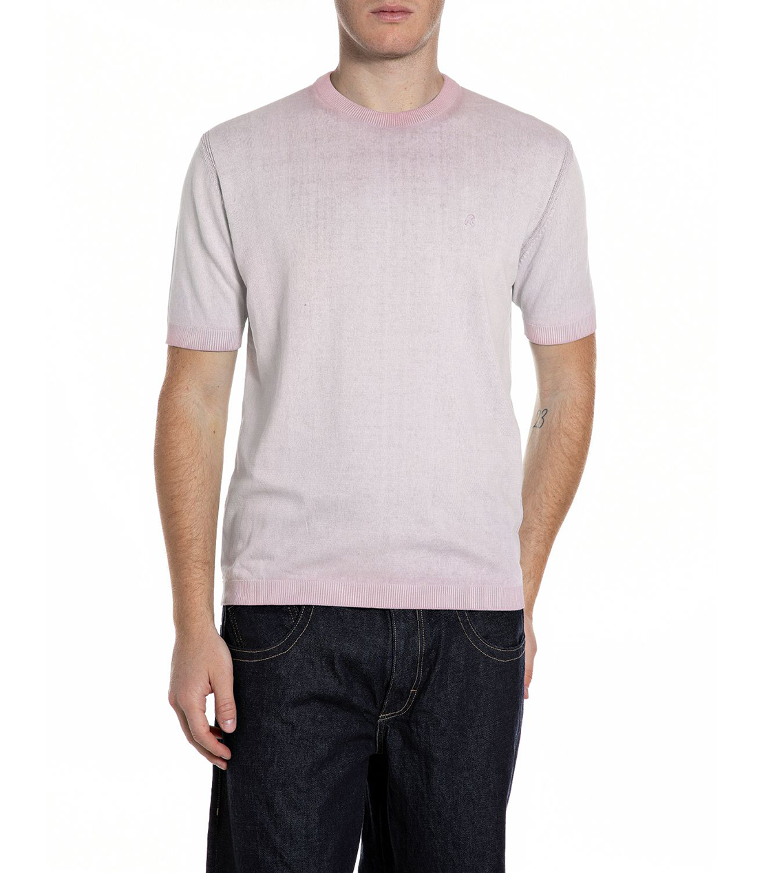 オンブレコットンクルーネックハーフスリーブセーター